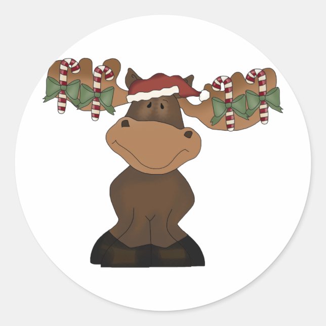 Christmas Moose Classic Round Sticker (Front)