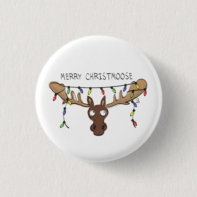 Christmas Moose Cute Funny Holiday Animal 3 Cm Round Badge (Front)