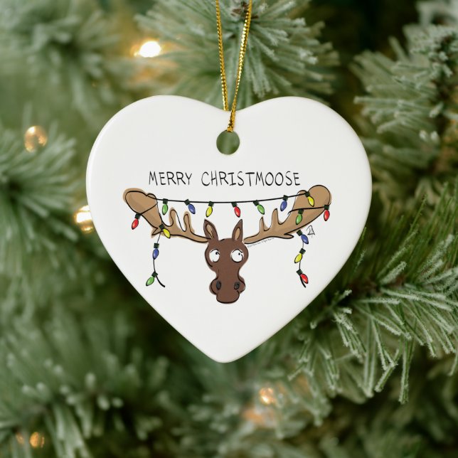 Christmas Moose Cute Funny Holiday Animal Ceramic Ornament (Tree)