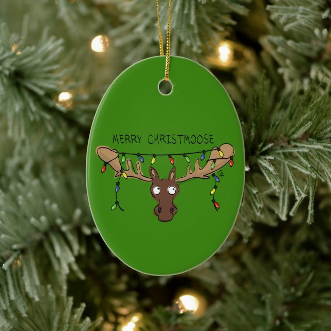 Christmas Moose Cute Funny Holiday Animal Ceramic Ornament (Tree)