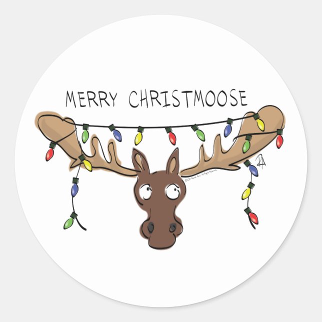 Christmas Moose Cute Funny Holiday Animal Classic Round Sticker (Front)