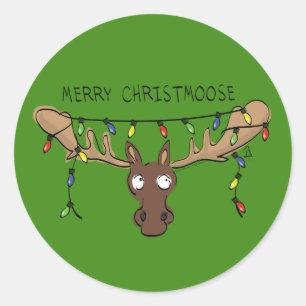 Christmas Moose Cute Funny Holiday Animal Classic Round Sticker