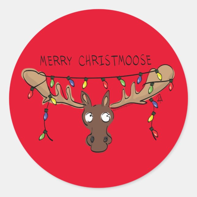 Christmas Moose Cute Funny Holiday Animal Classic Round Sticker (Front)