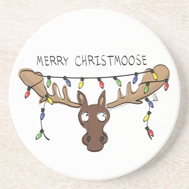 Christmas Moose Cute Funny Holiday Animal Coaster (Front)