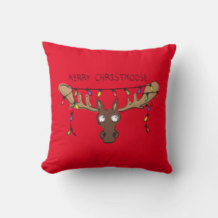 Christmas Moose Cute Funny Holiday Animal Cushion