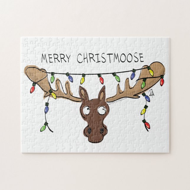 Christmas Moose Cute Funny Holiday Animal Jigsaw Puzzle (Horizontal)
