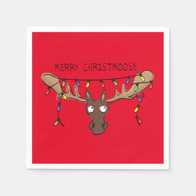 Christmas Moose Cute Funny Holiday Animal Napkin (Front)