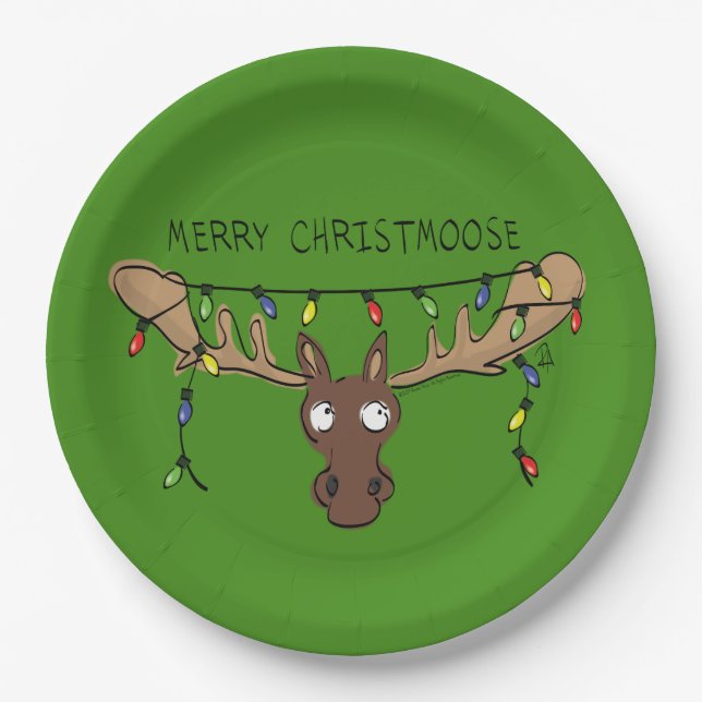 Christmas Moose Cute Funny Holiday Animal Paper Plate (Front)