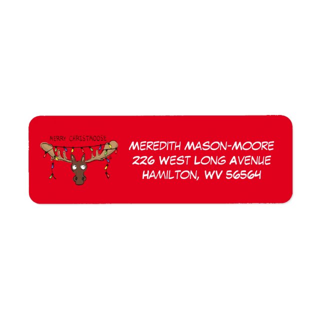 Christmas Moose Cute Funny Holiday Animal Return Address Label (Front)