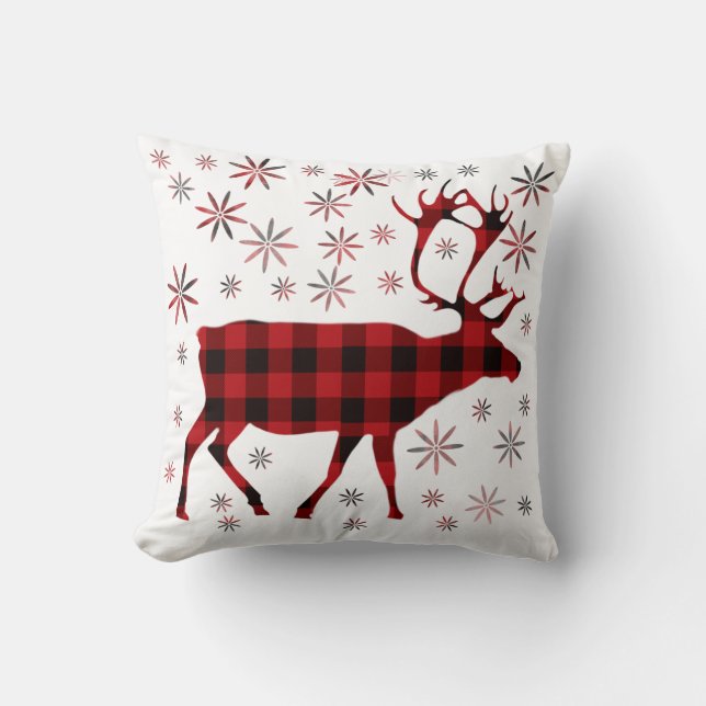 Christmas Moose, deer, elk, caribou, red plaids  Cushion (Front)