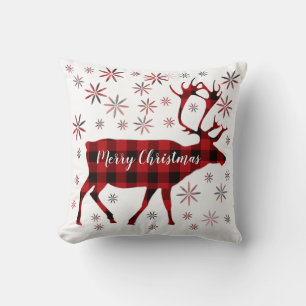 Christmas Moose, deer, elk, caribou, red plaids  Cushion