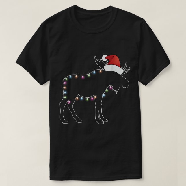 Christmas Moose | Festive Holiday Lights Outline T-Shirt (Design Front)
