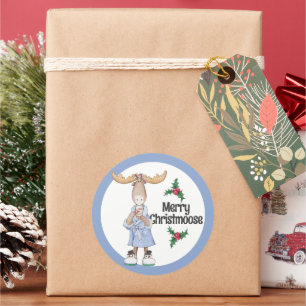 Christmas Moose in Pyjamas with Cocoa  Classic Round Sticker