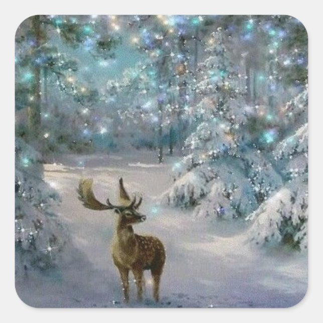 Christmas Moose In Snow Square Sticker (Front)