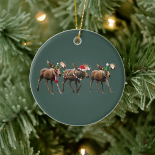 Christmas Moose Lover Reindeer Xmas Lights Holiday Ceramic Ornament