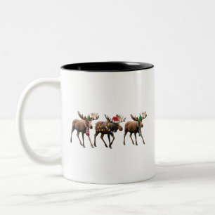 Christmas Moose Lover Reindeer Xmas Lights Holiday Two-Tone Coffee Mug