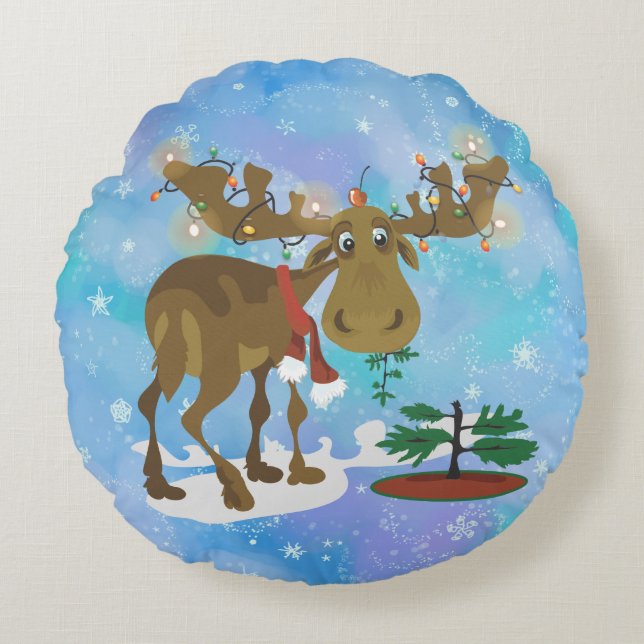 Christmas Moose Round Cushion (Front)
