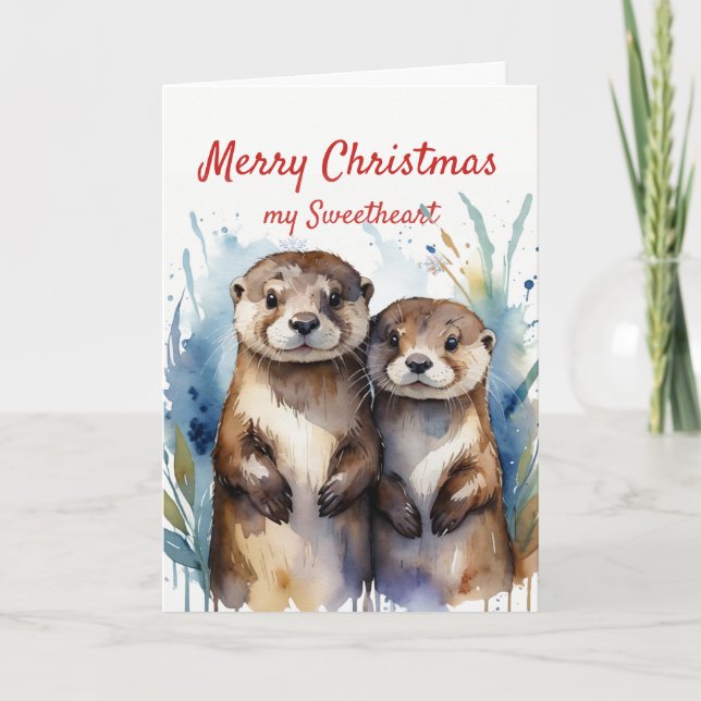 Christmas Moose-t  Fun Otter Cute Sweetheart Holiday Card (Front)