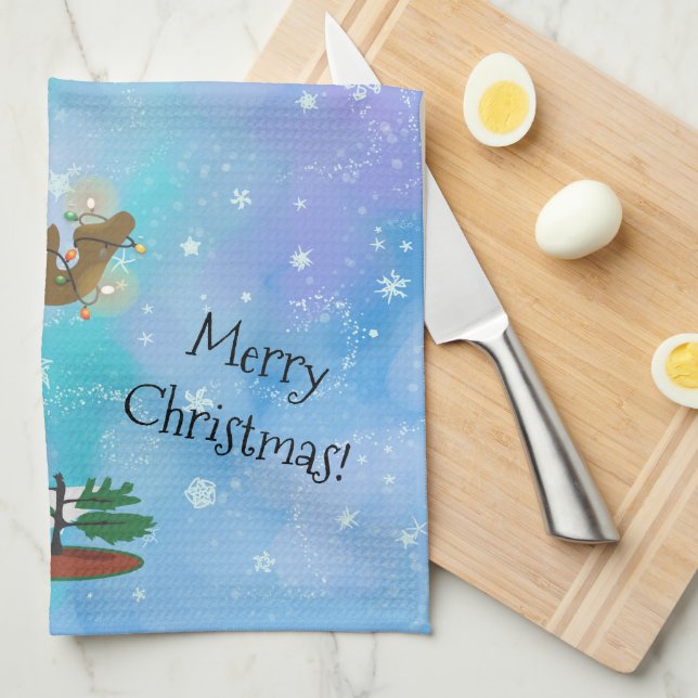 Christmas Moose Tea Towel (Quarter Fold)