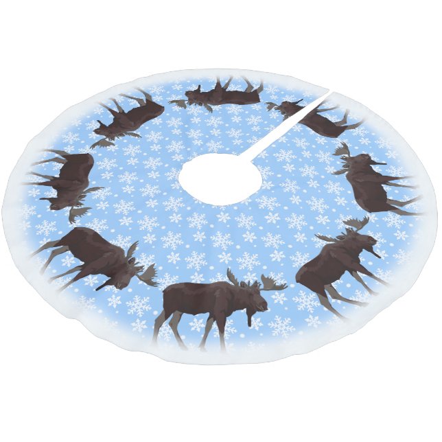 Christmas Moose Tree Skirt Holiday Moose Decor (Angled)