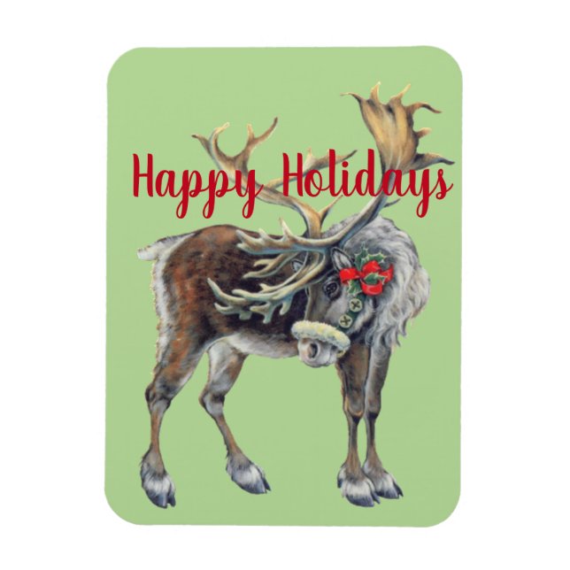 Christmas Moose with Customisable Greeting Magnet (Vertical)
