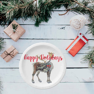 Christmas Moose with Customisable Greeting Paper Plate