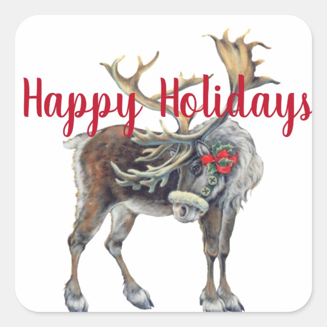 Christmas Moose with Customisable Greeting Square Sticker (Front)