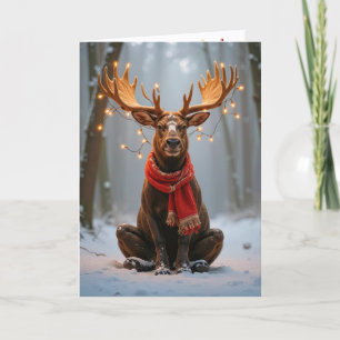 Christmas Moose With Holiday Lights Card