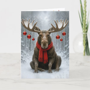 Christmas Moose With Holiday Ornaments Card