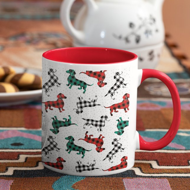 Christmas Morning Buffalo Plaid Dachshunds Coffee  Mug (Creator Uploaded)