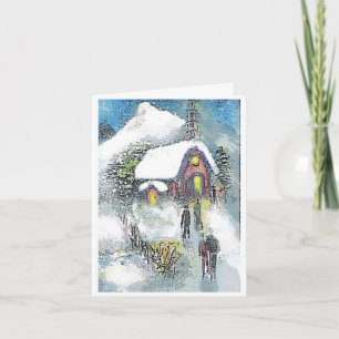 Christmas morning church holiday card