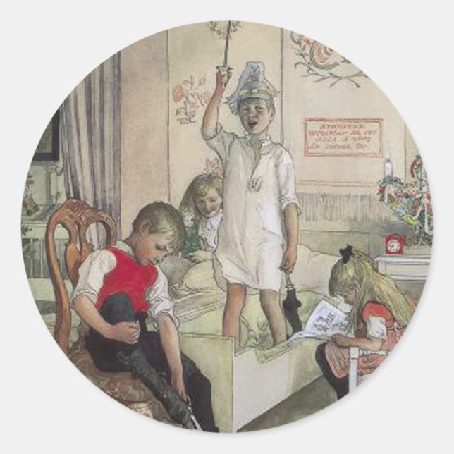 Christmas Morning Classic Round Sticker (Front)