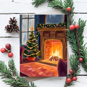 Christmas Morning Fireplace Holiday Postcard
