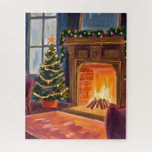 Christmas Morning Fireplace Watercolor Jigsaw Puzzle