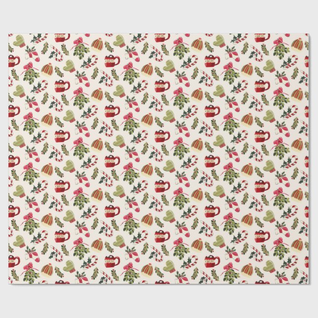 Christmas Morning with Cocoa and Marshmallows Wrapping Paper (Flat)