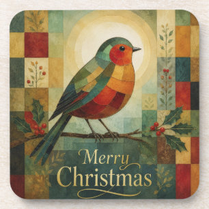 Christmas Mosaic Robin Bird Holly Berry Coaster