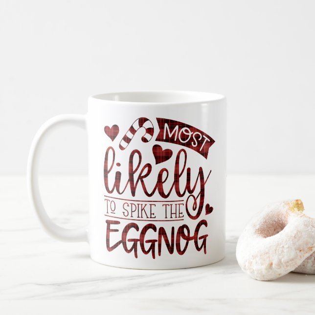 Christmas Most Likely To Spike Eggnog Personalised Coffee Mug (With Donut)