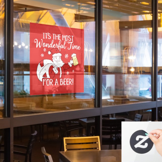 Christmas Most Wonderful Time for a Beer Santa (Restaurant Window)