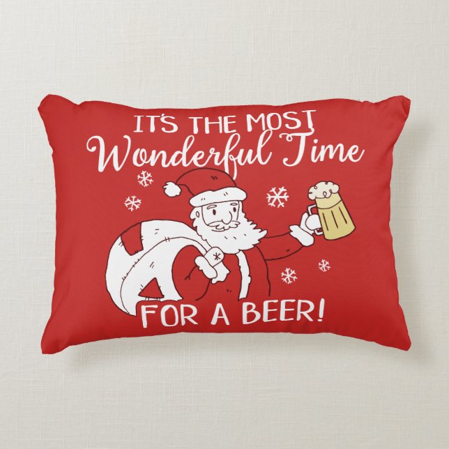 Christmas Most Wonderful Time for a Beer Santa Decorative Cushion (Front)