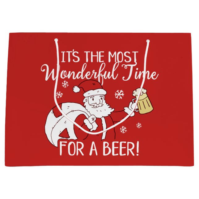 Christmas Most Wonderful Time for a Beer Santa Large Gift Bag (Front)