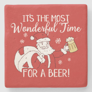 Christmas Most Wonderful Time for a Beer Santa Stone Coaster