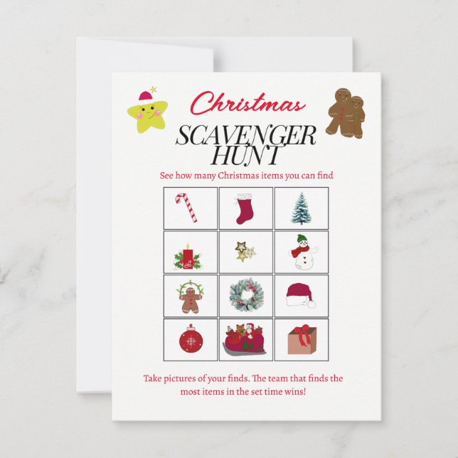 Christmas Motif Scavenger Hunt Game Card (Front)