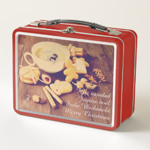 Christmas Motif with Cookies, Sweets and Spices Metal Lunch Box