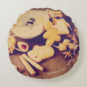 Christmas Motif with Cookies, Sweets and Spices Round Cushion