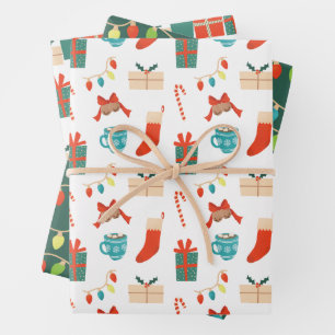 Christmas motifs design wrapping paper sheet
