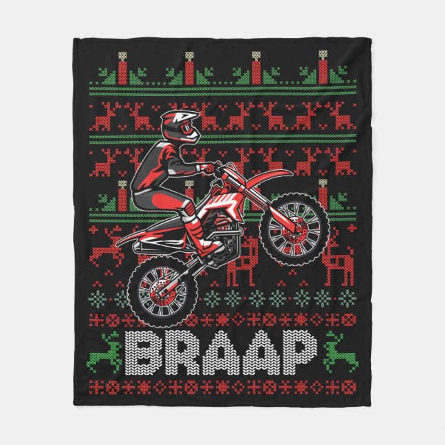 Christmas Motorcycle Motocross Braap Dirt Bike Fleece Blanket (Front)