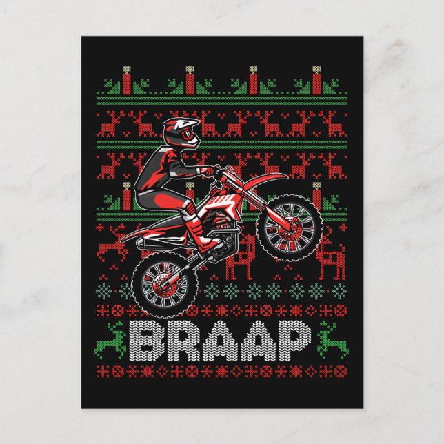 Christmas Motorcycle Motocross Braap Dirt Bike Postcard (Front)