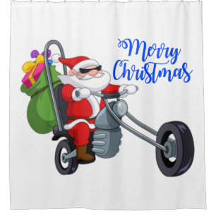 christmas motorcycle santa shower curtain