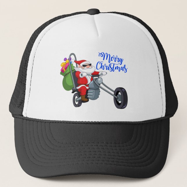christmas motorcycle santa trucker hat (Front)