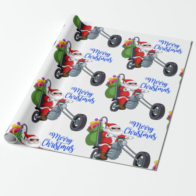 christmas motorcycle santa wrapping paper (Unrolled)